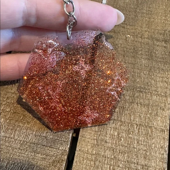 Monogram Hexagon Glitter Keychain - Orange Glitter - Picture 2 of 2